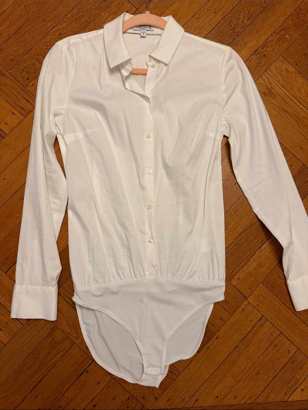 Express White Long-Sleeve Button Bodysuit Stretch Button Down Blouse